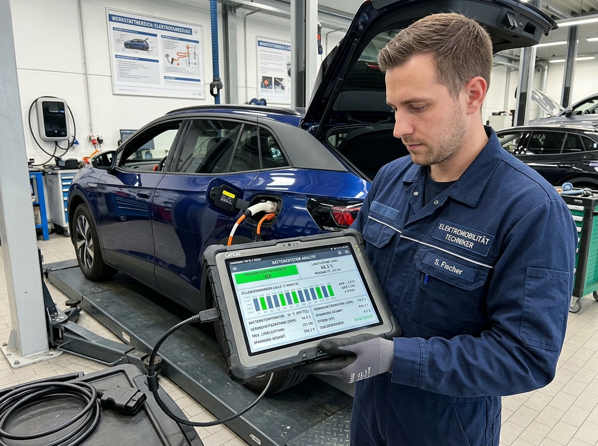 Elektronische Fehlerdiagnose an einem Elektroauto